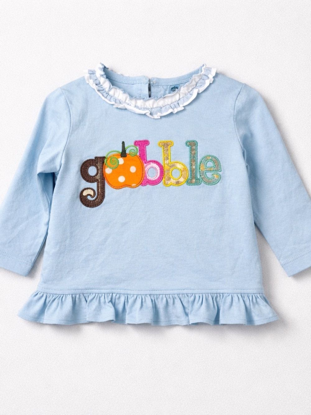Stitchy Fish Blue ruffle neck long sleeve Gobble dress size 9 months NWT